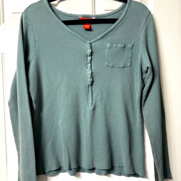 Sundance Tops - Sundance Henley, top, L, blue/gray, V-neck with 6 buttons, long sleeved Like new